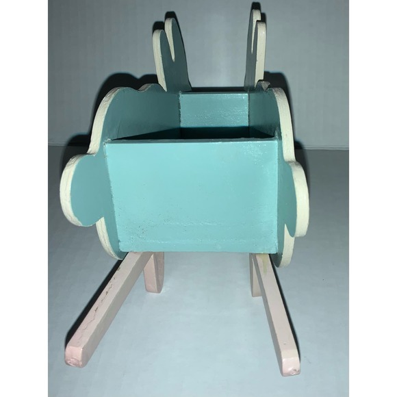 Vintage 1996 Decorative Wood Bunny Shaped Easter Wheel barrel - Picture 4 of 6